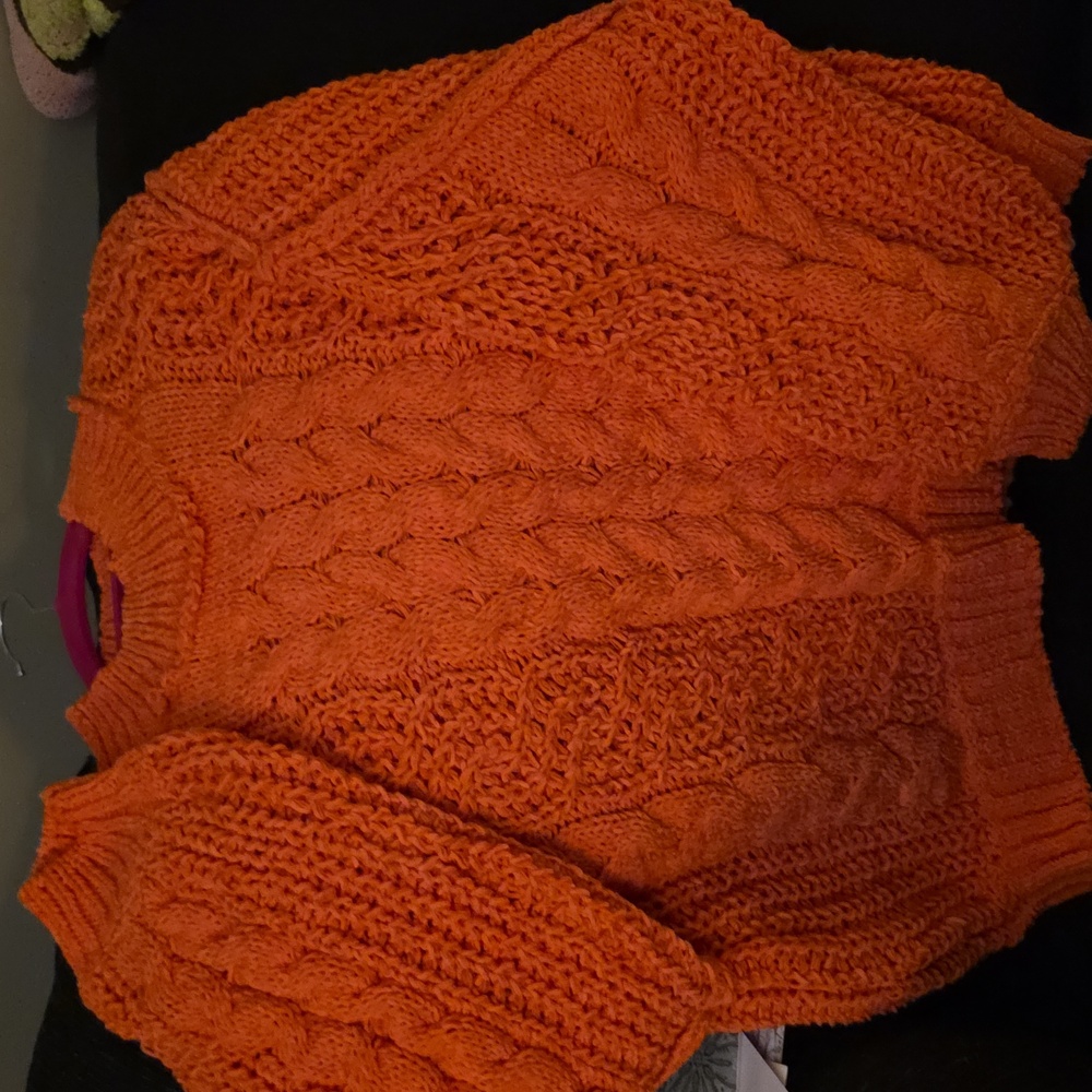 POL Vibrant Orange Cable Knit Sweater